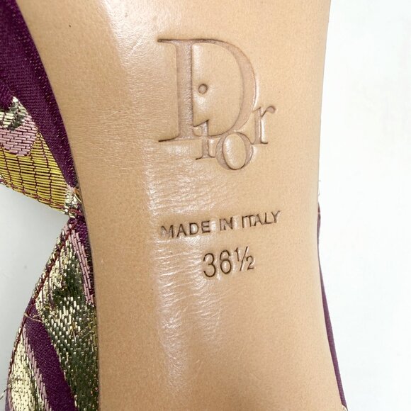 Dior Galliano Purple Gold Peep Toe Pumps EU 36.5 US 6‑6.5 Platform Heels - Picture 7 of 9